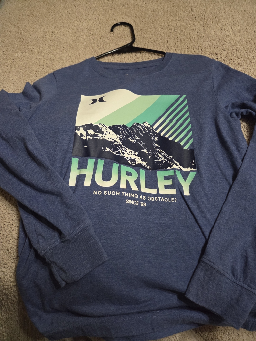 Hurley Men's Navy Crewneck Sweater with Teal Graphic
